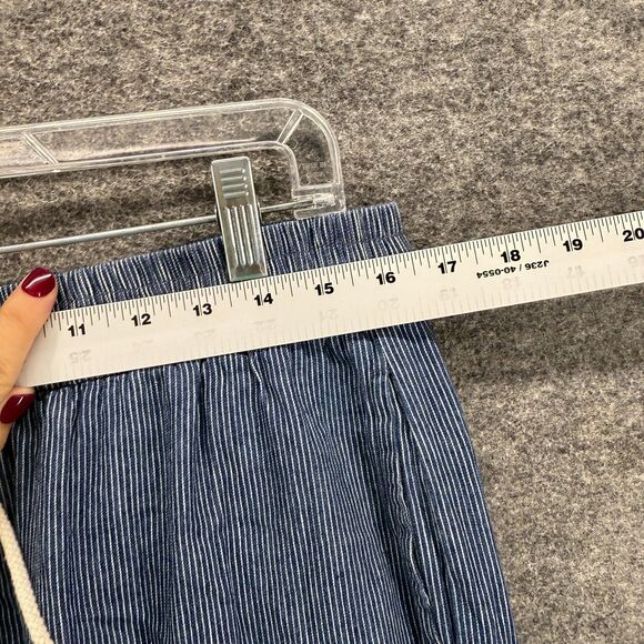 Ee:some Pants Women L Large Blue Striped High Rise Drawstring Wide Leg Cotton - Picture 4 of 9